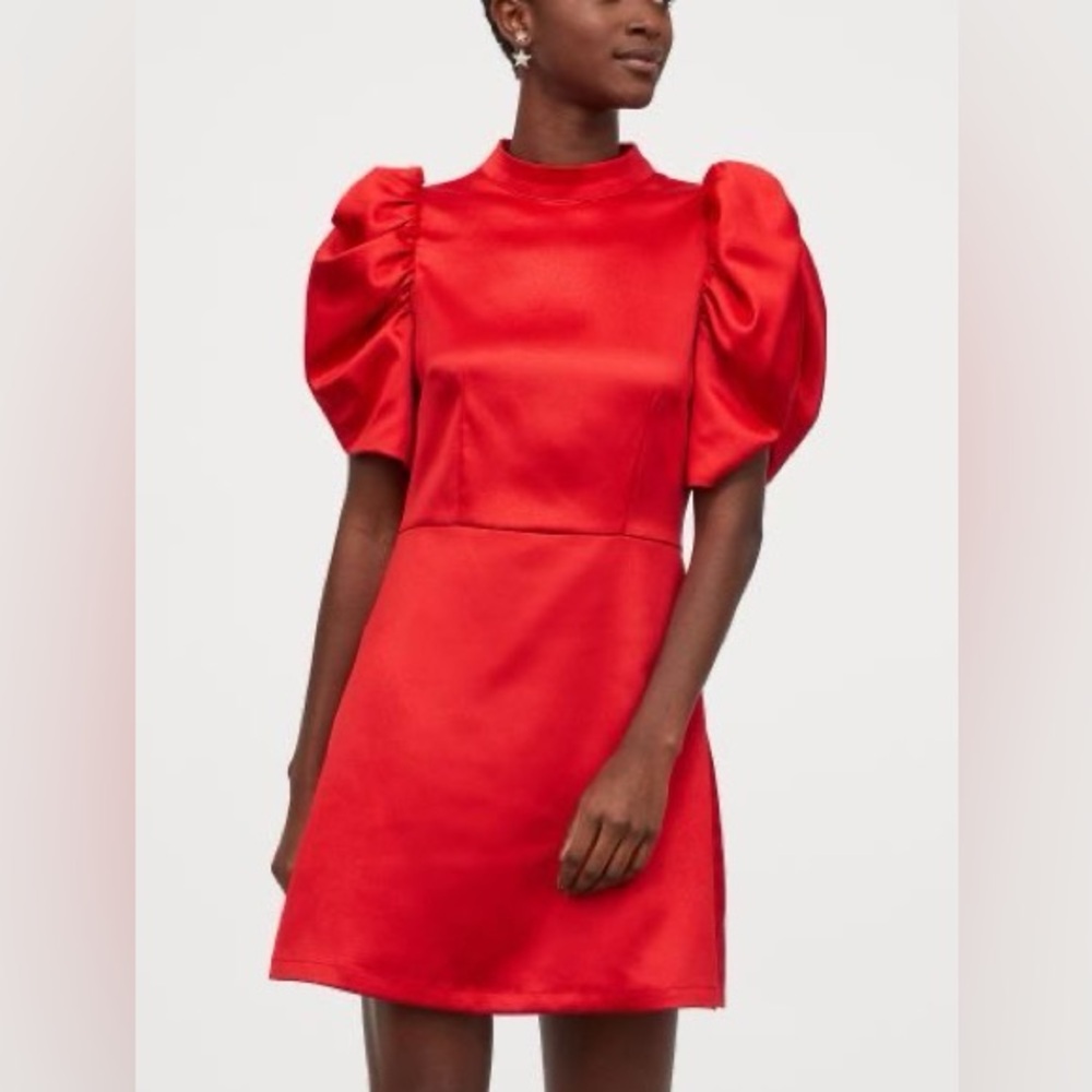 H&M Puff-Sleeved Satin Dress XS
